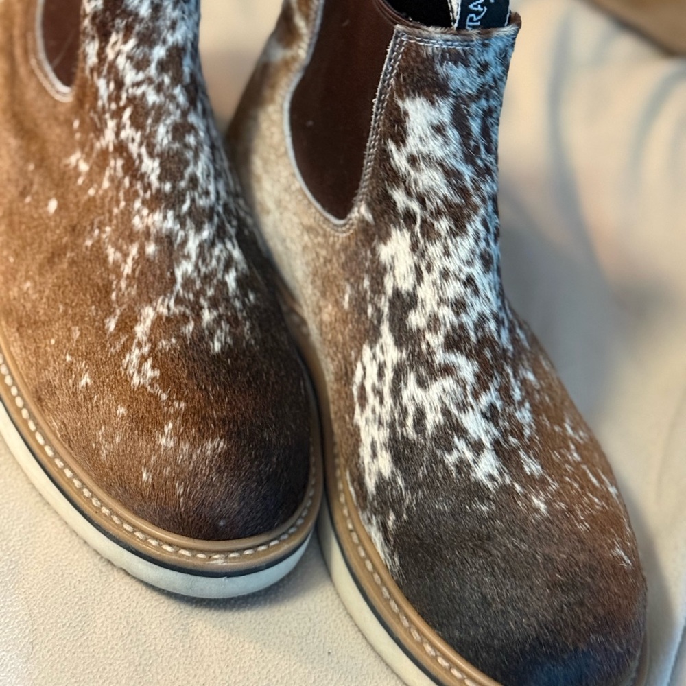 Brown and White Fur Ankle Boots